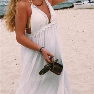 White Maxi Dress/Cover Up with Lace Detail